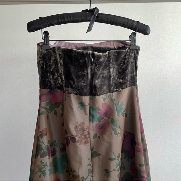 Cacharel 1990s Vintage Velvet Bustier Floral Taffeta Party Dress - Picture 4 of 7